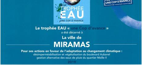 Miramas obtient le prix 2019 Trophée eau une Cop d’avance
